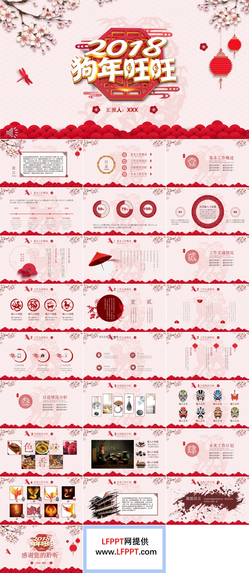 2018狗年旺旺中國風(fēng)剪紙風(fēng)格年終總結(jié)匯報PPT模板