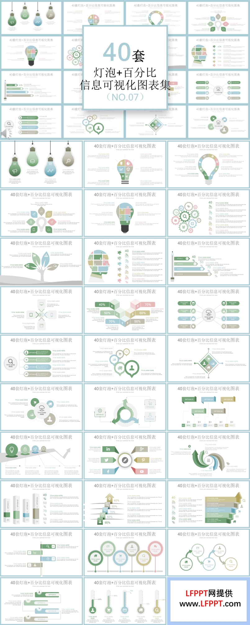 40套燈泡發(fā)給百分比信息可視化圖表PPT模板